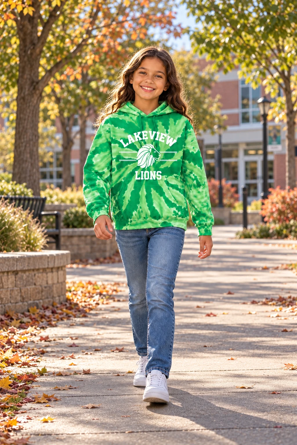 AI-created school-event mockup of tie-dye hoodie